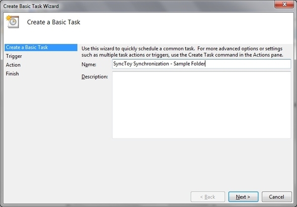 SyncToy: Обикновено решение за архивиране и синхронизиране на Microsoft [Windows] Task Scheduler Създаване на основно име на задачата
