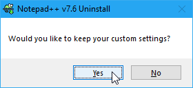 Запазете диалоговия прозорец за персонализирани настройки, когато деинсталирате Notepad ++