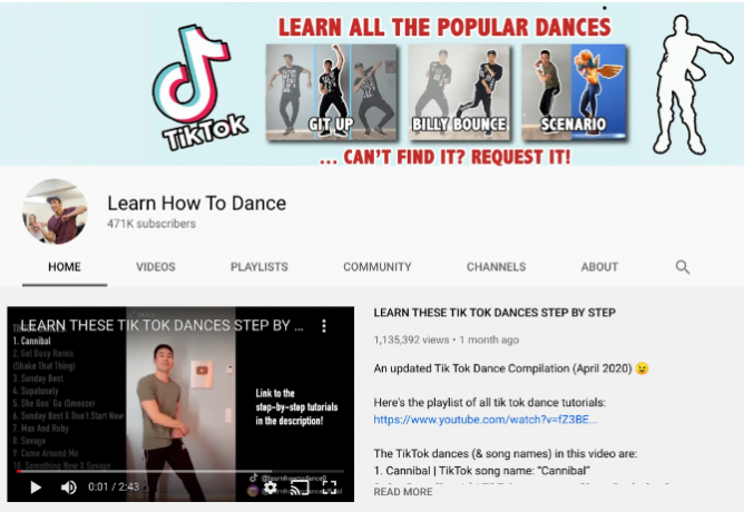 Научете как да танцувате YouTube каналът има подробни уроци за фортните танци, тикто танци и други тенденции на танцови движения