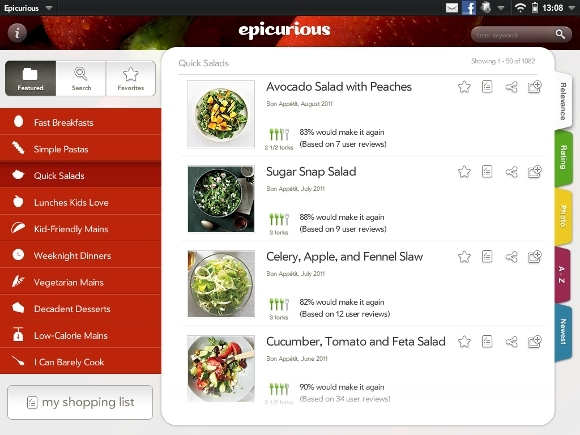 Epicurious: Приложение за безплатни рецепти и списъци за пазаруване [iOS, WebOS, Android + Още] таблети quicksalads