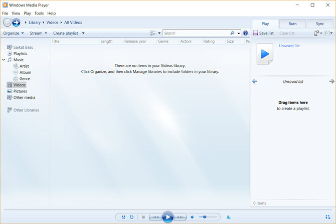 Интерфейс на Windows Media Player 12