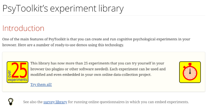 PsyToolkit е домакин на 25 безплатни когнитивни тестове и психологически експерименти онлайн