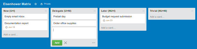 Как да дадете приоритет на задачите със система за продуктивност на матрицата на Айзенхауер trello eisenhower матрични доставки