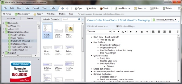 Създаване на поръчка от хаос: 9 страхотни идеи за управление на вашите компютърни файлове Пример Evernote