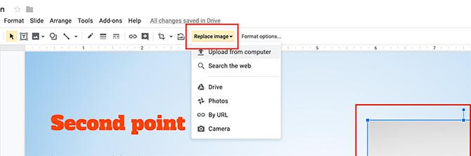 Как да създадете презентация Заменете изображението на Google Слайдове