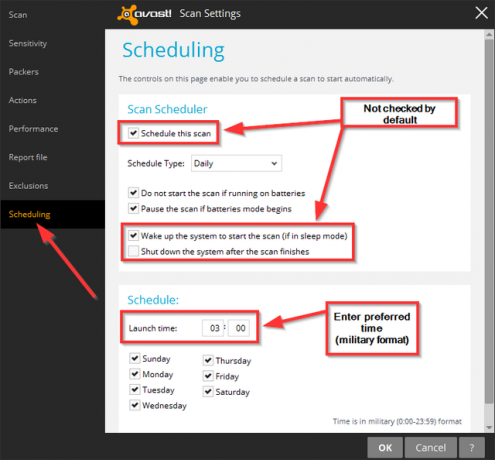Avast - Настройки за сканиране по график