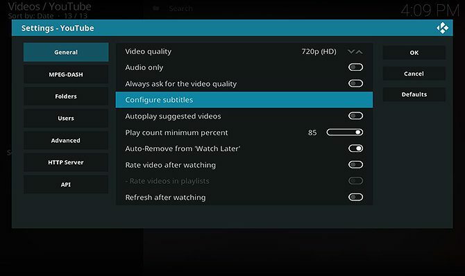 Как да инсталирате и използвате YouTube Kodi Add-On - конфигуриране на субтитри