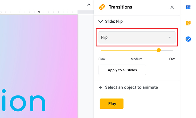 Създайте преходи в Google Slides Flip Transition