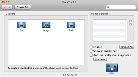 GeekTool - Показване на системна информация на Mac в стил 01c Предпочитания GeekTool 3