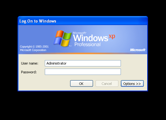 Това показва екрана на вход за Windows XP