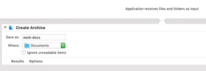 Приложението Автоматизатор за създаване на архив от избрани файлове на Mac