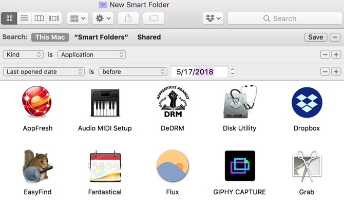 Mac Smart Folder Неотворени приложения