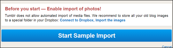 Последното Ви ръководство за последната минута за експортиране на вашия порест блог, преди да се изключи завинаги Import2 Dropbox съобщение и голям син бутон за старт