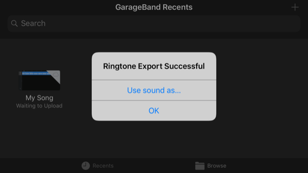 Експорт на приложение GarageBand завършен