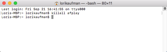 Изпълнете командата killall за afplay на Mac