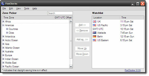 Следете времето по света с FoxClocks [Firefox] foxclocks03