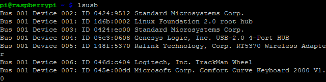 Използвайте lsusb, за да научите за USB устройства, свързани към Raspberry Pi
