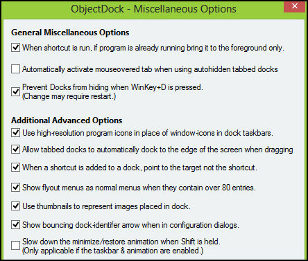 ObjectDock: Бързо персонализирайте работния си плот и увеличете функционалността му [Windows] Настройки на ObjectDock Разни опции