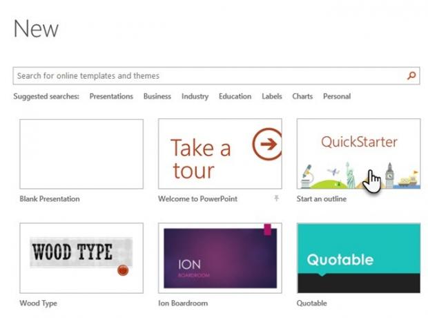 PowerPoint QuickStarter моментално очертава всяка нова презентация и ви стартира отдясно Старт PowerPoint Quickstarter