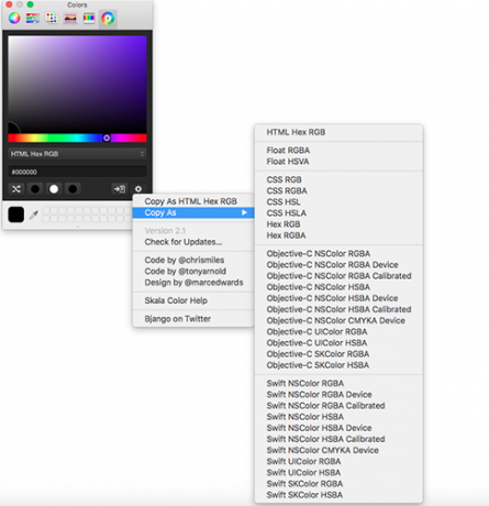 Skala Color Picker за избор на Mac формати