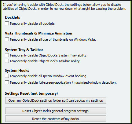 ObjectDock: Бързо персонализирайте работния си плот и увеличете функционалността му [Windows] Настройки на ObjectDock Опции за отстраняване на проблеми