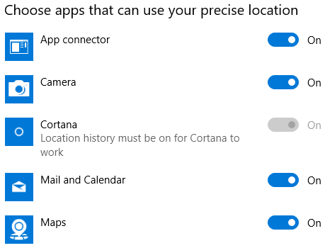 Windows 10 услуги за локация на приложения