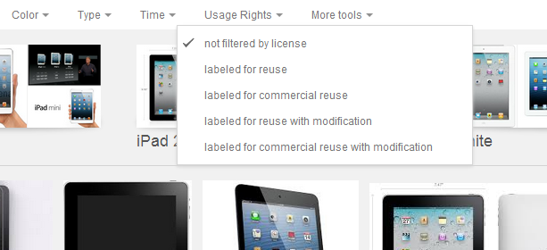Намерете правни изображения в Google с нов филтър ipad cc
