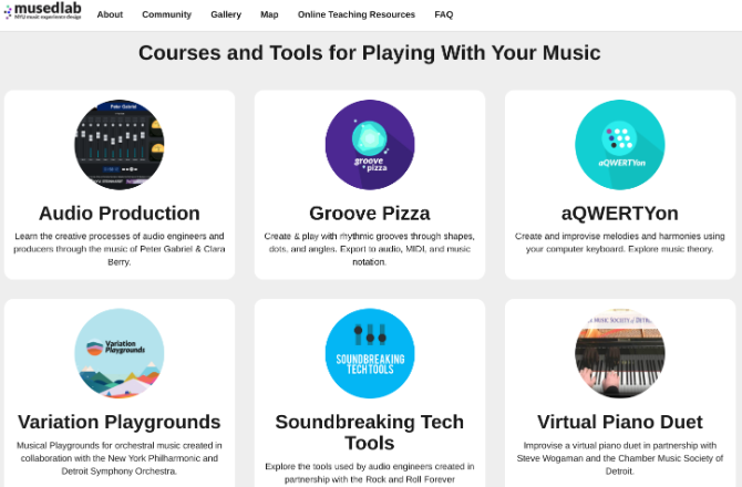 MusEDLab на NYU ви учи как да създавате песен безплатно онлайн с мини-сайта си Play With Your Music, който използва музиката на Питър Габриел 