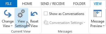 Раздел Настройки на текущия изглед на Outlook