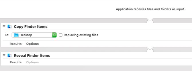 Приложението Автоматизатор за копиране на избрани елементи в определената папка на Mac