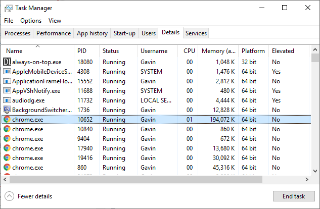 подробности за мениджъра на задачите на Windows