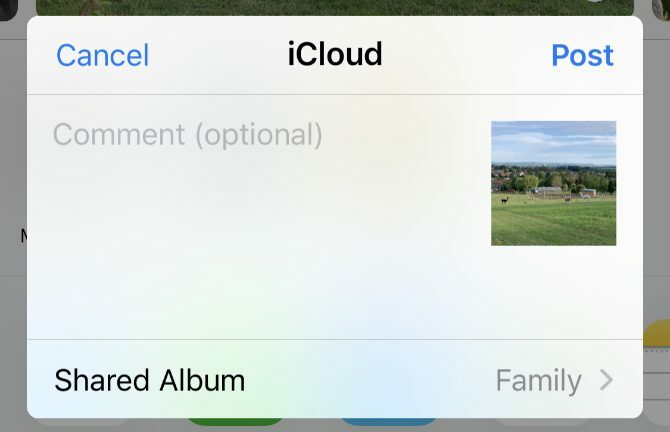 Прозорец за създаване на споделен албум iCloud