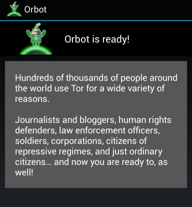 orbot-добре дошъл съобщение