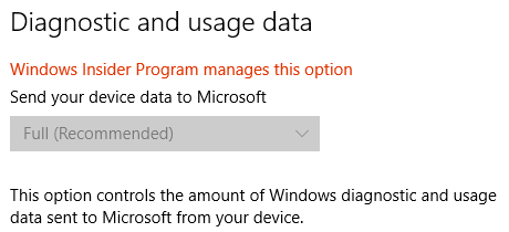 Данни за диагностика и използване на Windows 10