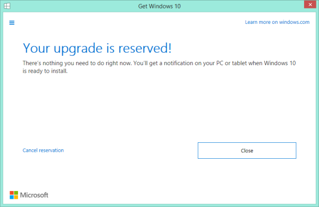 Отказ за резервация на Windows 10