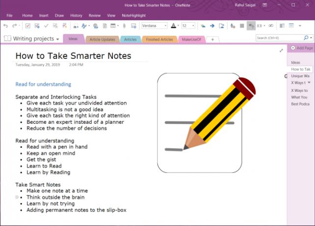 очертани в OneNote 2016