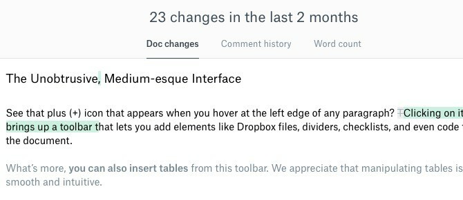 История на документите на Dropbox Paper