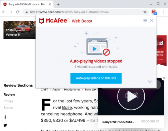 McAfee Web Boost спира автоматично възпроизвеждане на видеоклипове