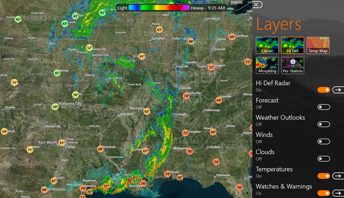 приложението myradar Windows