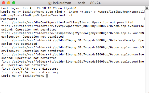 Намерете всички .app файлове с помощта на Terminal