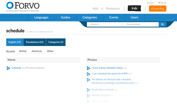 Forvo е онлайн ръководство за произношение
