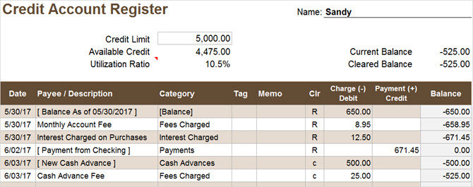 електронна таблица за регистър на кредитните сметки