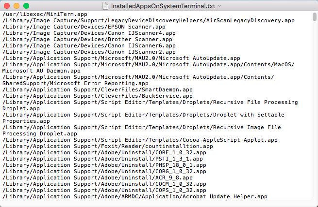 Списък на инсталираните приложения в цялата система, използваща Terminal
