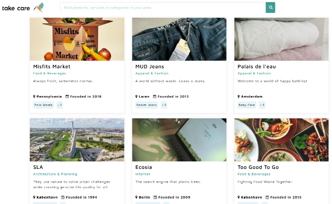 Take Care е каталог на компании, които се фокусират върху устойчивостта и етиката