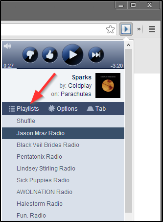 SoundControl Beta за Pandora - падащо меню с плейлисти