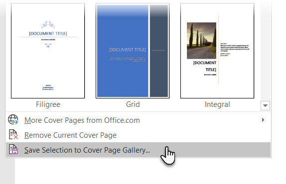Запазете заглавната страница в галерията на Microsoft Word