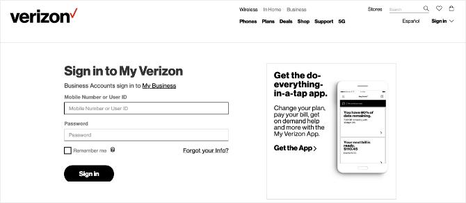Банер на началната страница на Verizon