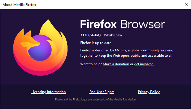 Прозорец за актуализация на Firefox