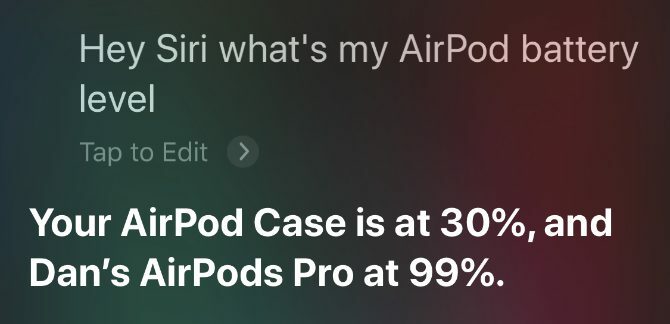Siri отчита процент на батерията на AirPods
