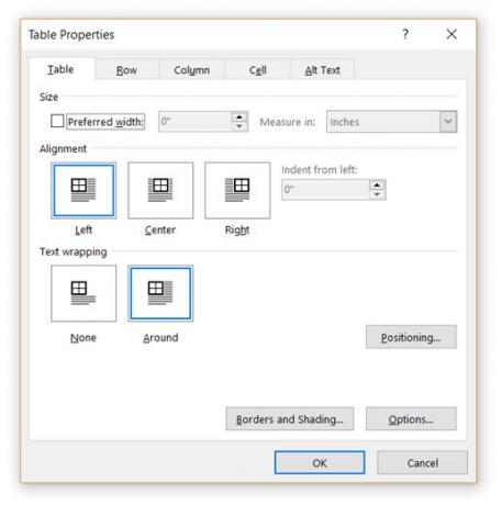 Свойства на Microsoft Word-Table